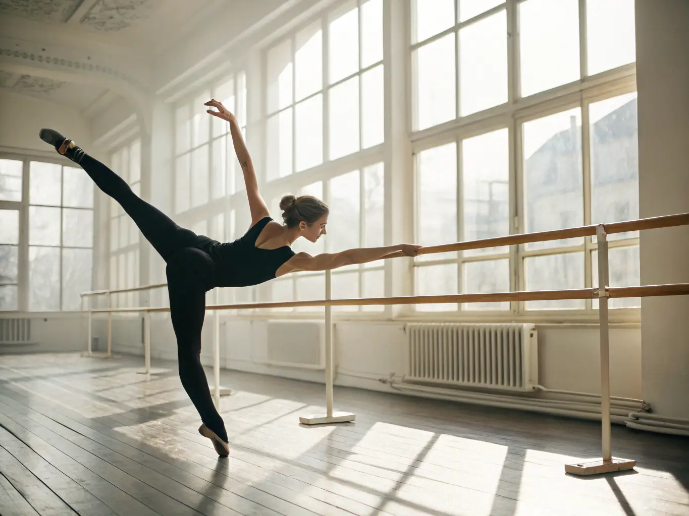 A visually appealing image showcasing the Kinetic System, featuring a woman performing a gentle stretching exercise with elegant lines illustrating the biomechanical principles at play.
